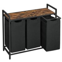 Panier à linge 3 compartiments tissu Oxford effet bois noir-Tissu-Noir-VASAGLE
