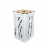 Panier à linge en métal blanc avec couvercle bois blanc 30 x 30-Métal-Blanc-Gelco Design