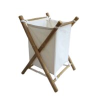 Panier à linge pliable en bambou et tissu-Tissu-Marron-sweeek