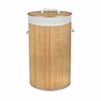 Panier à linge rond en bambou avec couvercle 54 litres-Lin-Beige-Fornord