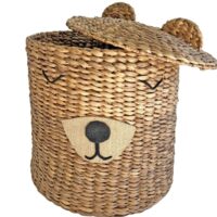 Panier de rangement en raphia et coton blanc avec cœur D.35 cm-Coton-Beige-NATYAL