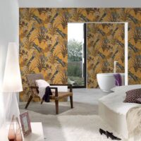 Papier peint en mur végétal papier jaune moutarde  x-Papier-Jaune-Sanders & Sanders