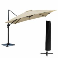 Parasol déporté carré 3x3m aluminium toile beige avec housse-Aluminium-Beige-Happy Garden