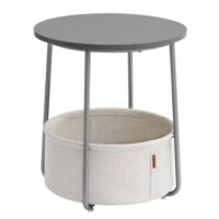 Petite table basse ronde avec panier tissu effet bois gris ciment-Ciment-Gris-VASAGLE