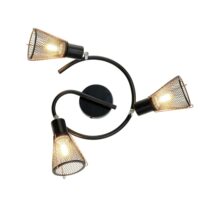 Plafonnier 3 lumières en métal grillagé noir et cuivré-Métal-Noir-C-Création