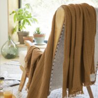 Plaid à franges gaze de coton uni 180x220 cm-Coton-Marron-Housse De Rêve
