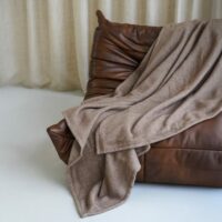 Plaid coton et mérinos - marron 120x170 cm-Coton-Marron-Drouault