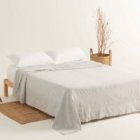 Plaid couvre-lit en coton doux gris clair 130x180 cm-Coton-Argenté-Gamusi