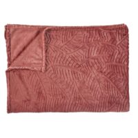 Plaid  flanelle 120x150cm embossé motif feuilles terracota--Rouge-Altobuy