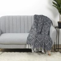 Plaid imprimé géométrique 125x150 cm bleu et blanc--Blanc-Toilinux