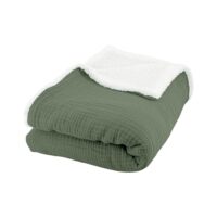 Plaid sherpa et gaze de coton 130 x 170 cm kaki-Coton-Vert-sweeek