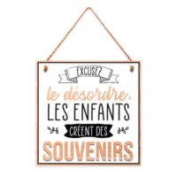 Plaque à suspendre relief enfants 20x10cm--Blanc-STC