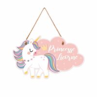 Plaque de porte de chambre licorne en bois-Bois-Rose-STC