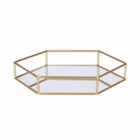 Plateau en métal polygone doré et miroir-Métal-Doré-Toilinux
