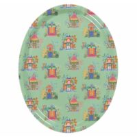 Plateau ovale 33x25 cm en feuilles de bois motif fleuri lagon-Bois-Vert-Vent de Bohème