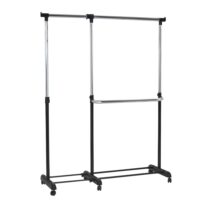 Portant à vêtements réglable en hauteur et en longueur--Noir-Giantex