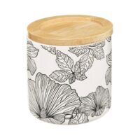 Pot à coton esprit floral céramique blanc ø 9.8x11 cm-Home Maison
