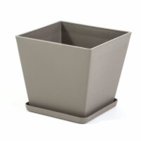 Pot carré 38x38 cm en polypropylène taupe avec soucoupe-Polypropylène-Marron-Siediti Fuori e Dentro