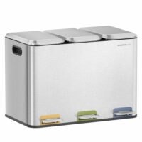 Poubelle triple de cuisine 3 x 15 L avec couvercles métallique-Métal-Argenté-SONGMICS HOME