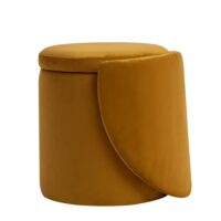 Pouf avec dossier et rangement en velours jaune moutarde-Velours-Jaune-Nordlys