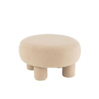 Pouf bas rond en tissu bouclette beige-Tissu-Beige-Hellin