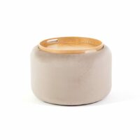 Pouf coffre velours beige couvercle bois-Velours-Beige-Siediti Fuori e Dentro