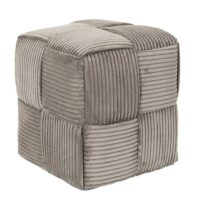 Pouf cube en velours côtelé tressé coloris taupe-Velours-Gris-Altobuy