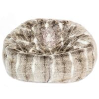 Pouf en fausse fourrure brodé marron clair--Marron-MX HOME