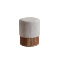 Pouf en teck massif et tissu bouclette 38 cm-Tissu-Beige-BERAH GETAH