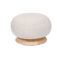 Pouf rond en tissu beige texturé sur pied en bois-Tissu-Beige-Amadeus