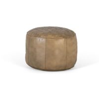 Pouf rond recouvert de cuir beige naturel--Beige-GINER Y COLOMER