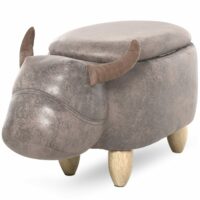 Pouf taureau coffre de rangement 2 en 1 bois d'hévéa marron-Hévéa-Marron-Homcom