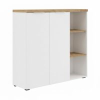 Rangement 2 portes avec niches blanc laqué étagères aspect bois cadiz-Bois-Blanc-Altobuy