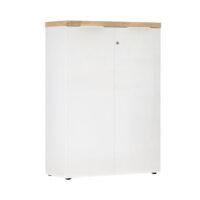 Rangement 2 portes blanc laqué plateau aspect bois cadiz-Bois-Blanc-Altobuy