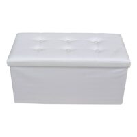 Repose-pieds coffre de rangement avec couvercle en similicuir blanc--Blanc-Mobili Rebecca
