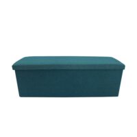 Repose-pieds coffre de rangement en fibre de bois et tissu turquoise-Tissu-Bleu-Mobili Rebecca