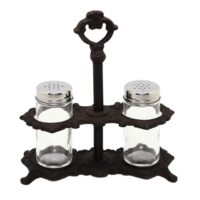 Salière et poivrière anciennes vintage fonte marron verre 18x8x20cm-Verre-Marron-CHEMIN DE CAMPAGNE