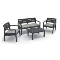 Salon bas jardin en polypropylène gris anthracite 180x80x75 cm-Polypropylène-Gris-WILSA GARDEN