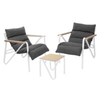 Salon de jardin 3 pièces blanc et gris mobilier en acier/aspect bois-Bois-Blanc-ML-Design