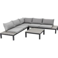 Salon de jardin 4/5 places en polyéthylène gris et aluminium noir-Aluminium-Noir-Kare Design