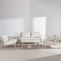 Salon de jardin 4 places en acier et coussins en polyester recyclé coloris argile-Argile-Beige-Maisons du Monde