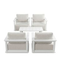 Salon de jardin 4 places en aluminium blanc avec coussins beige-Aluminium-Blanc-Kerama