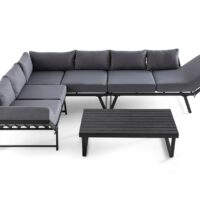 Salon de jardin 5 places en acier noir coussin gris et table incluse--Noir-Best Mobilier