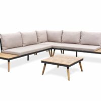 Salon de jardin d'angle 5 places--Marron-REMARQUABLE