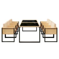 Salon de jardin en polyrotin table avec 6 chaises marron--Marron-OKWISH