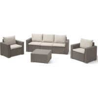 Salon de jardin imitation résine tressée et table basse 5 personnes --Résine-Beige-Allibert