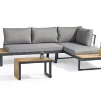 Salon de jardin modulable 4 places en bois d'acacia et aluminium gris-Aluminium-Noir-dcb garden