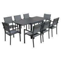 Salon de jardin table 90/180cm aluminium anthracite et gris-Aluminium-Gris-Happy Garden