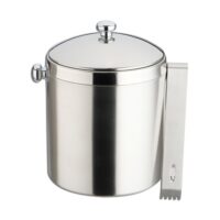 Seau à glaçons 1 l et pince gris en acier inoxydable (inox)-Bois de Pin-Gris-Weis