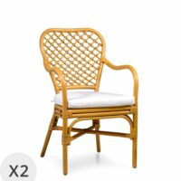 Set 2 fauteuils en rotin beige avec coussin--Beige-MOYCOR